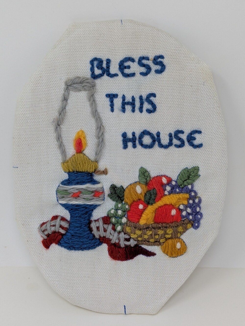 Vintage Embroidery Bless This House Lamp Fruit Basket Hand Made